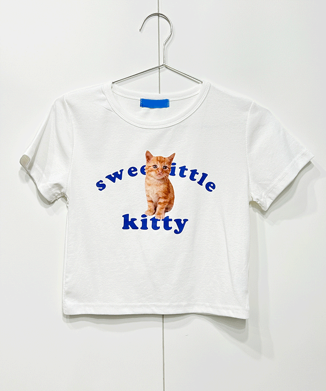 귀요미 y2k 감성 고양이 프린팅 라운드 크롭반팔티셔츠